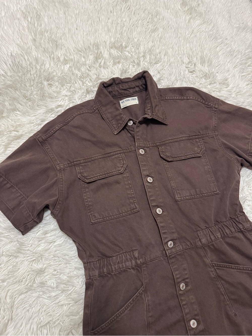 We The Free Short Sleeve Brown Utility Romper Free People Romper - Picture 2 of 4